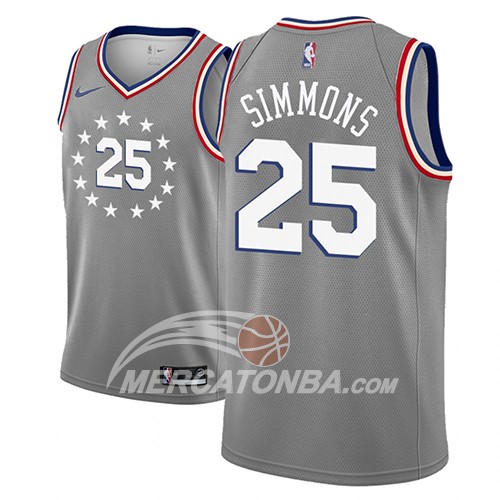 Maglia NBA Philadelphia 76ers Ben Simmons Ciudad 2018-19 Grigio